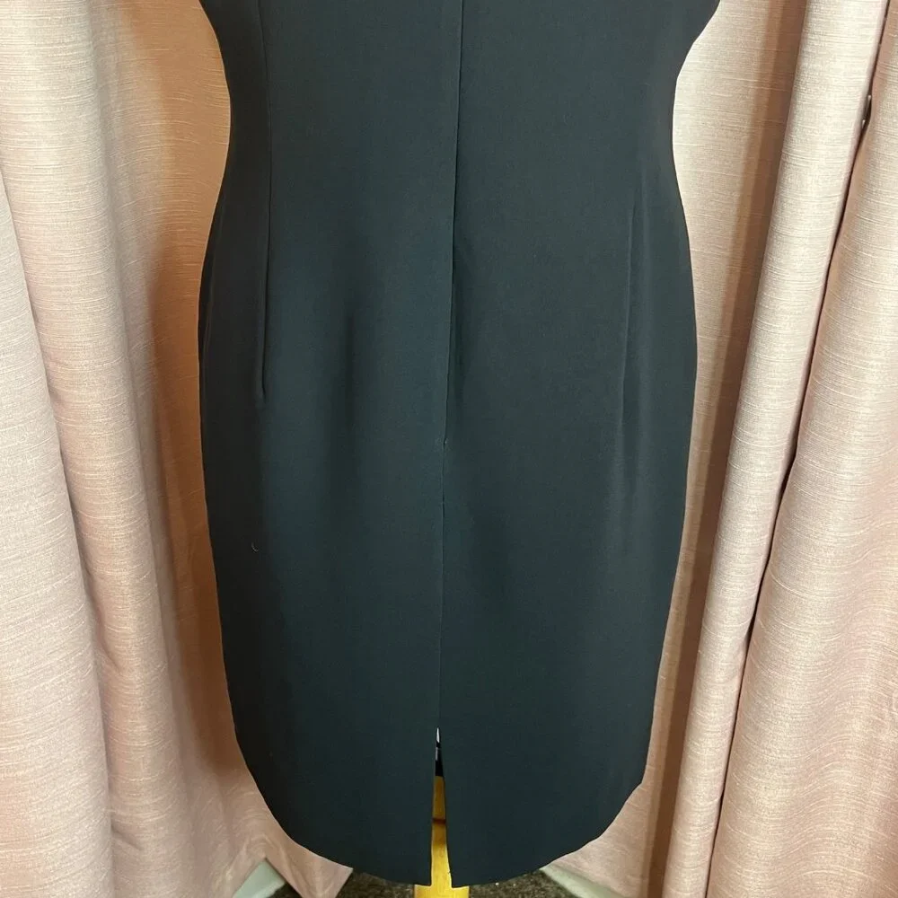 Bob Mackie Studio 14P Black Sleeveless Dress Floral Embroidery Career Formal Y2K